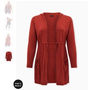 Hooded Cardigan with Drawstring Waist